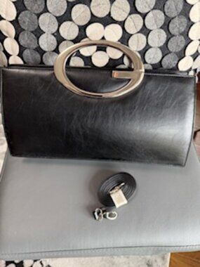 Black Leather Clutch Style w/Chrome Handles